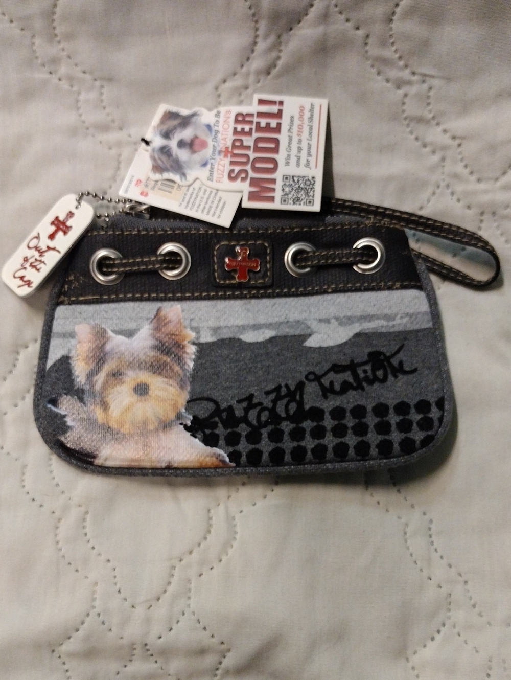 Fuzzy Nation Yorkshire Terrier Dog Wristlet Keychain with Pet Charm